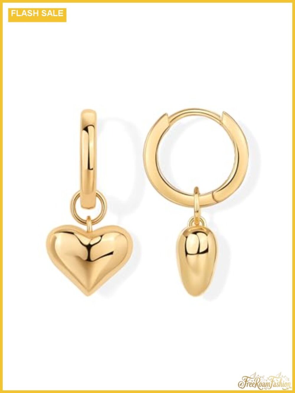 14K Gold Plated Chunky Charm Huggie Earrings for Women, Dangle Motifs